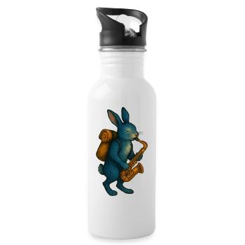 Lapin Bleu avec Saxophone - Gourde avec paille intégrée - blanc - Droite