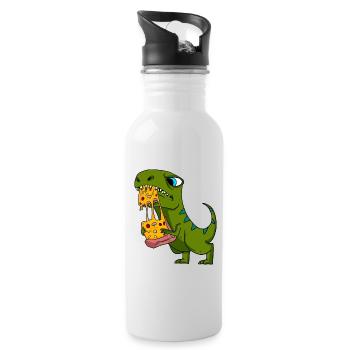 Dino Dinosaur Pizza Fast Food Eating Gift - Water bottle with straw - white - Right