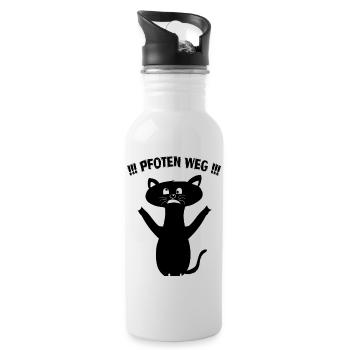 Pfoten Weg! – Schwarze Katze Statement - Trinkflasche mit integriertem Trinkhalm - Weiß - Rechts
