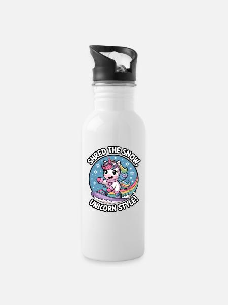 Shred The Snow, Unicorn Style! - Water bottle with straw - white