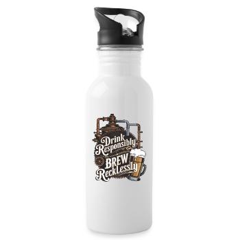 Drink Responsibly, Brew Recklessly - Water bottle with straw - white - Right
