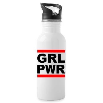 Girl Power "GRL PWR" - Zeig deine Stärke! - Trinkflasche mit integriertem Trinkhalm - Weiß - Rechts