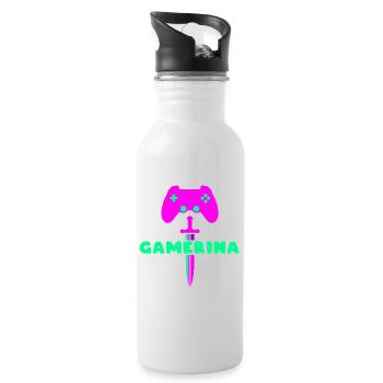 GAMERINA Neon Sword Logo - Trinkflasche mit integriertem Trinkhalm - Weiß - Rechts