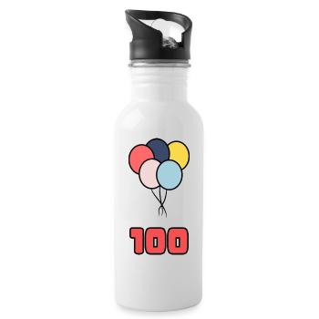100. 100 YEARS. 100th ANNIVERSARY. BIRTHDAY 100 - Water bottle with straw - white - Right