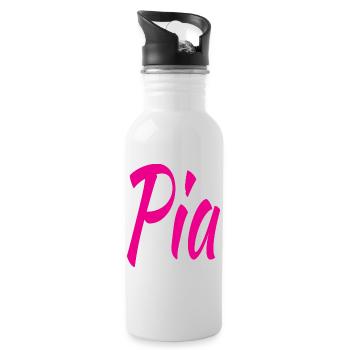 Pia Neon Script auf Schwarz - Trinkflasche mit integriertem Trinkhalm - Weiß - Rechts