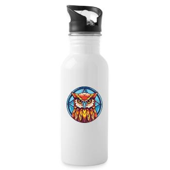 Eule Buntes Aquarell Tier Haustier Illustration - Trinkflasche mit integriertem Trinkhalm - Weiß - Rechts