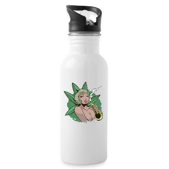 Pin Up Girl Cannabis Marihuana Sexy Bong - Trinkflasche mit integriertem Trinkhalm - Weiß - Rechts