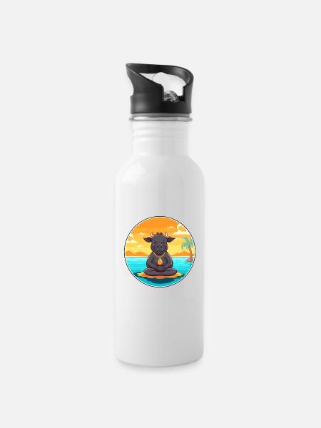 Buffalo Cartoon Yoga Strand Sommer Illustration - Trinkflasche mit integriertem Trinkhalm - Weiß