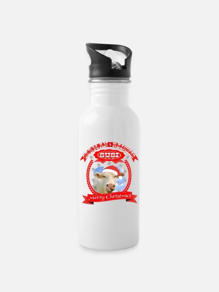 Frohe Weihnachten ein deutsches Rentier - Trinkflasche mit integriertem Trinkhalm - Weiß