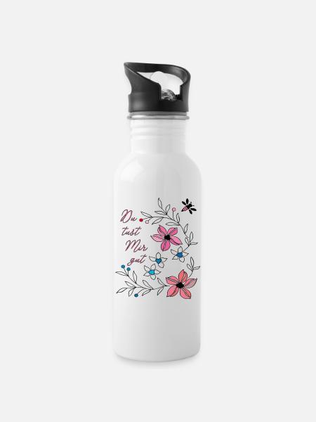 du tust mir gut, Blumenranke - Trinkflasche mit integriertem Trinkhalm - Weiß