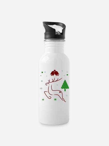 Advent - Trinkflasche mit integriertem Trinkhalm - Weiß