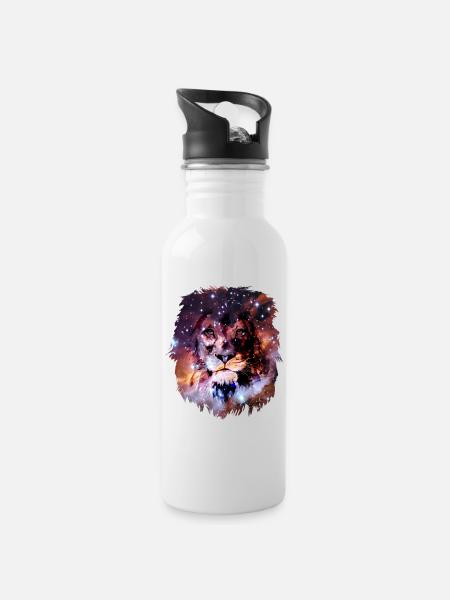 Löwe - Trinkflasche mit integriertem Trinkhalm - Weiß