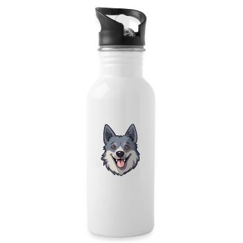 Norwegischer Elchhund Hunderasse Aquarell Karikatur Ka - Trinkflasche mit integriertem Trinkhalm - Weiß - Rechts