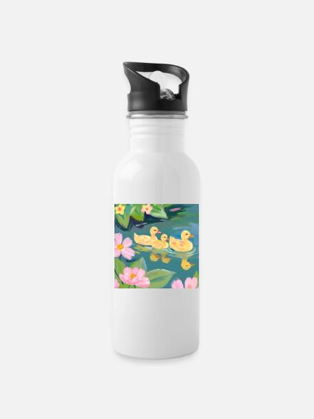 Entchen - Trinkflasche mit integriertem Trinkhalm - Weiß