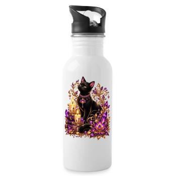 Mystical Black Cat & Purple Magic - Trinkflasche mit integriertem Trinkhalm - Weiß - Rechts