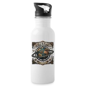 Rule_the_Planet_-_Steampunk - Trinkflasche mit integriertem Trinkhalm - Weiß - Rechts
