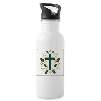 Grüner Kreuzkranz mit Stechpalmen - Trinkflasche mit integriertem Trinkhalm - Weiß - Rechts