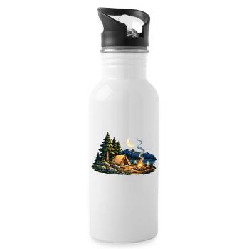 Midnight Camp – Magische Nacht am Bergsee - Trinkflasche mit integriertem Trinkhalm - Weiß - Rechts
