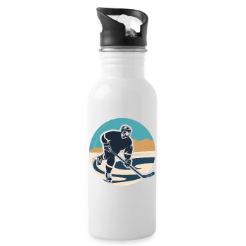 Eishockeyspieler Grafik - Trinkflasche mit integriertem Trinkhalm - Weiß - Rechts