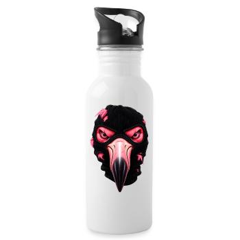Flamingo mit Sturmhaube – Frecher Streetstyle - Trinkflasche mit integriertem Trinkhalm - Weiß - Rechts