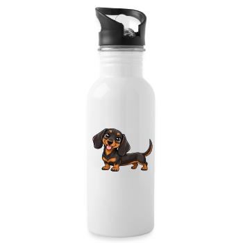 Kawaii Dackel – Niedlicher Hund mit Charme - Trinkflasche mit integriertem Trinkhalm - Weiß - Rechts