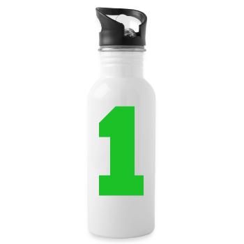 Leuchtendes Eins-Motiv auf Schwarz - Trinkflasche mit integriertem Trinkhalm - Weiß - Rechts