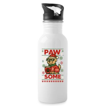 Paw Some Lustiger Weihnachts Hund - Trinkflasche mit integriertem Trinkhalm - Weiß - Rechts