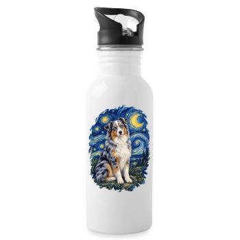 Australian Shepherd Sternennacht – Aussie Lover - Trinkflasche mit integriertem Trinkhalm - Weiß - Rechts