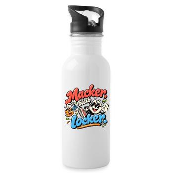 Macker bleib locker Cartoon Spruch - Trinkflasche mit integriertem Trinkhalm - Weiß - Rechts