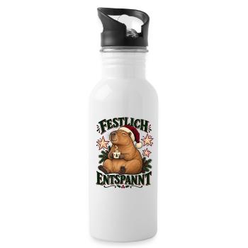 Festlich entspannt – Weihnachts-Capybara - Trinkflasche mit integriertem Trinkhalm - Weiß - Rechts