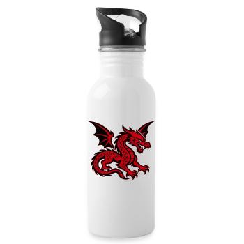 Roter Drache mit ausgebreiteten Flügeln - Trinkflasche mit integriertem Trinkhalm - Weiß - Rechts