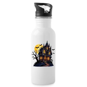 Spukhaus unter Vollmond - Trinkflasche mit integriertem Trinkhalm - Weiß - Rechts