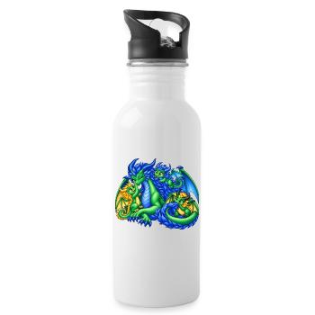 Liebevolle Drachenmama mit drei süßen Drachenbabys - Trinkflasche mit integriertem Trinkhalm - Weiß - Rechts