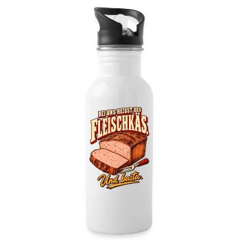 Bei uns heißt des Fleischkäs - Trinkflasche mit integriertem Trinkhalm - Weiß - Rechts
