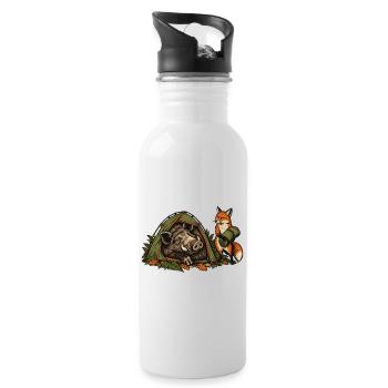 Wildschwein und Fuchs beim Zelten - Trinkflasche mit integriertem Trinkhalm - Weiß - Rechts
