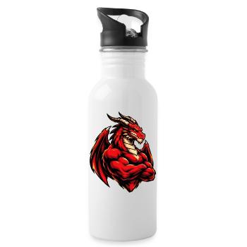 Feuerdrache Kraftbild - Trinkflasche mit integriertem Trinkhalm - Weiß - Rechts