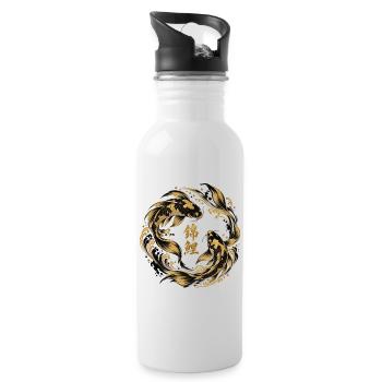 Koi Schwarz Gold - Trinkflasche mit integriertem Trinkhalm - Weiß - Rechts