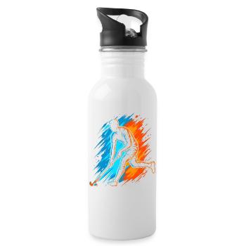 Hockey Floorball Herren Kinder Feldhockey Jungen - Trinkflasche mit integriertem Trinkhalm - Weiß - Rechts