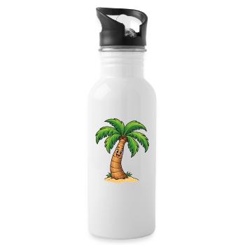 Lachende Palme – Lustiges Sommer Comic Motiv - Trinkflasche mit integriertem Trinkhalm - Weiß - Rechts