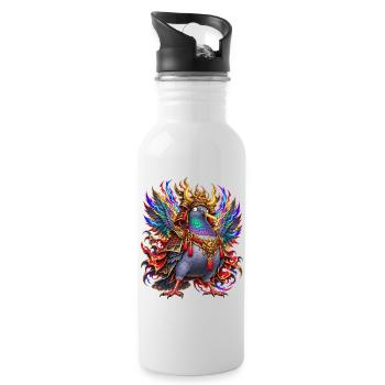 Verrückte Samurai-Taube mit Pommes - Trinkflasche mit integriertem Trinkhalm - Weiß - Rechts