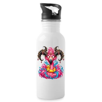 Flamingo-Gehörnter Dämon mit Entenboje - Trinkflasche mit integriertem Trinkhalm - Weiß - Rechts