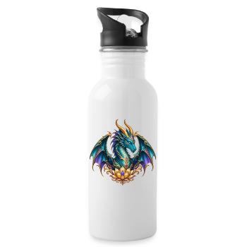 Lotusdrache – Türkiser Fantasy-Drache in Gold - Trinkflasche mit integriertem Trinkhalm - Weiß - Rechts