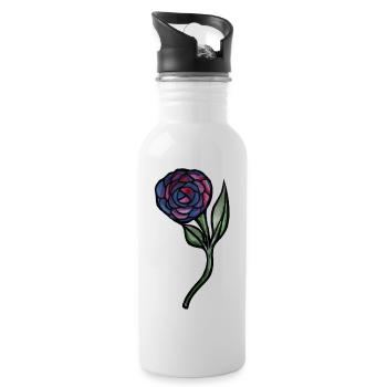 Blaues Rosen-Aquarell auf Schwarz - Trinkflasche mit integriertem Trinkhalm - Weiß - Rechts