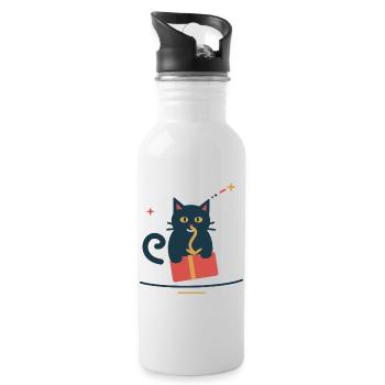 Katze klaut die Geschenkschleife – Weihnachten - Trinkflasche mit integriertem Trinkhalm - Weiß - Rechts