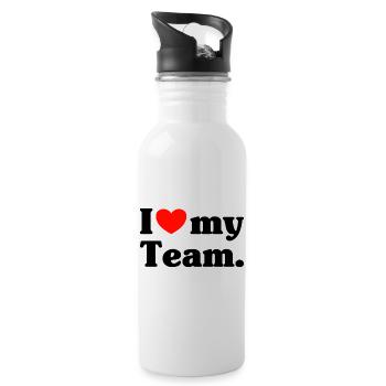 I love my Team - Trinkflasche mit integriertem Trinkhalm - Weiß - Rechts
