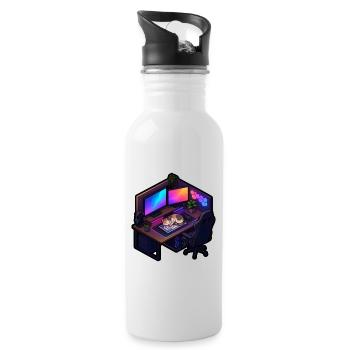 Gaming Desk Katze Tastatur Schläft Gamer Shirt - Trinkflasche mit integriertem Trinkhalm - Weiß - Rechts