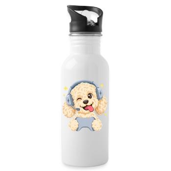 Gaming Goldendoodle mit Headset und Controller - Trinkflasche mit integriertem Trinkhalm - Weiß - Rechts