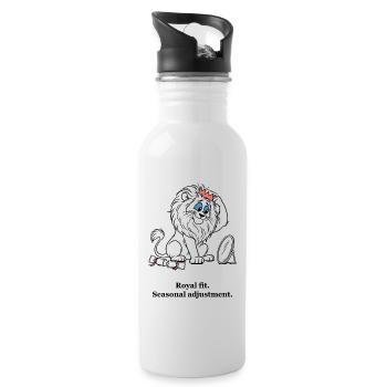 Weihnachtslöwe richtet seine Papierkrone - Trinkflasche mit integriertem Trinkhalm - Weiß - Rechts
