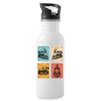 Dampflok Vintage Poster Kollektion - Trinkflasche mit integriertem Trinkhalm - Weiß - Rechts