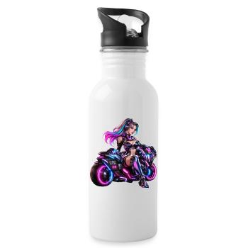 Cyber-Neon-Moto-Königin - Trinkflasche mit integriertem Trinkhalm - Weiß - Rechts